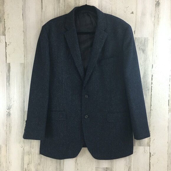 Brooks Brothers Tweed Shetland Cheviot UK Milano Navy Wool 2 Btn Blazer 46R - Picture 1 of 16
